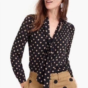 J.Crew 365 Women's Button up Polka dot Long Sleeve Tie neck Shirt Size2